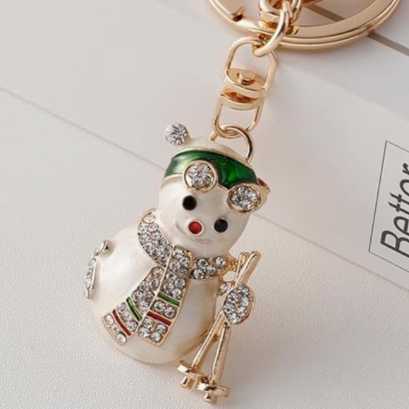 Crystal Skiing Christmas Snowman Key Charm Bag Charm 🎁☃️ Gift Ready NWT - Picture 1 of 4